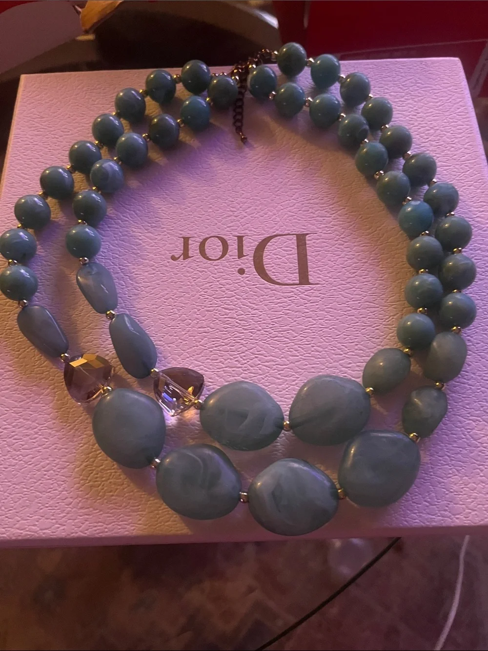 New Double Strand Natural Turquoise Stone Beads & Crystal Statement Necklace